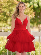 Layla | A - Line Deep V Neck Tiered Short Homecoming Dress - KissProm