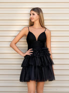 Layla | A - Line Deep V Neck Tiered Short Homecoming Dress - KissProm