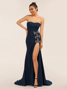 Lemus | Sweetheart Black Mermaid Prom Dress with Bow - KissProm