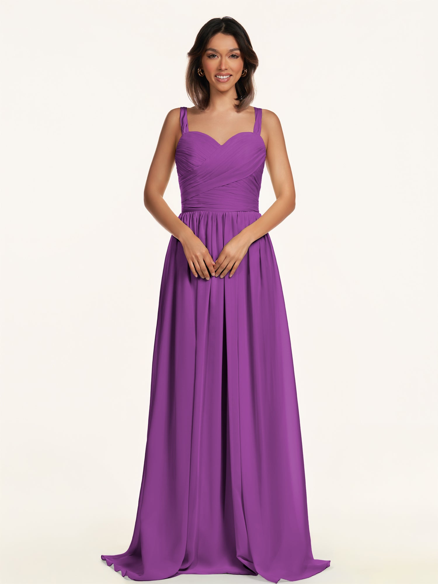 KissDress-Lia Amethyst A Line Chiffon Off the Shoulder Long Bridesmaid Dress with Pleats