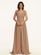 KissDress-Lia Bronzer A Line Chiffon Off the Shoulder Long Bridesmaid Dress with Pleats