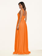KissDress-Lia Cinnamon A Line Chiffon Off the Shoulder Long Bridesmaid Dress with Pleats
