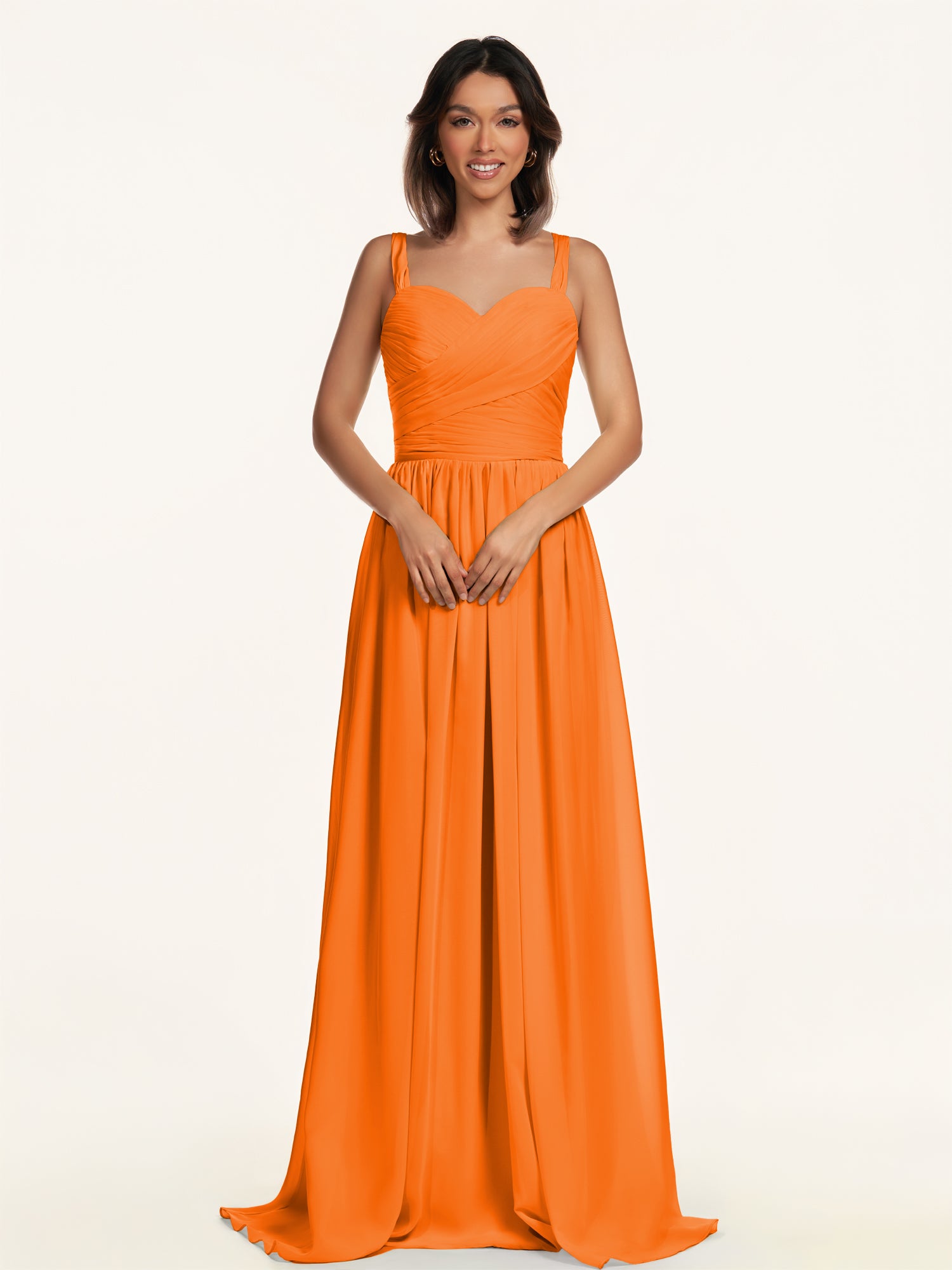 KissDress-Lia Cinnamon A Line Chiffon Off the Shoulder Long Bridesmaid Dress with Pleats