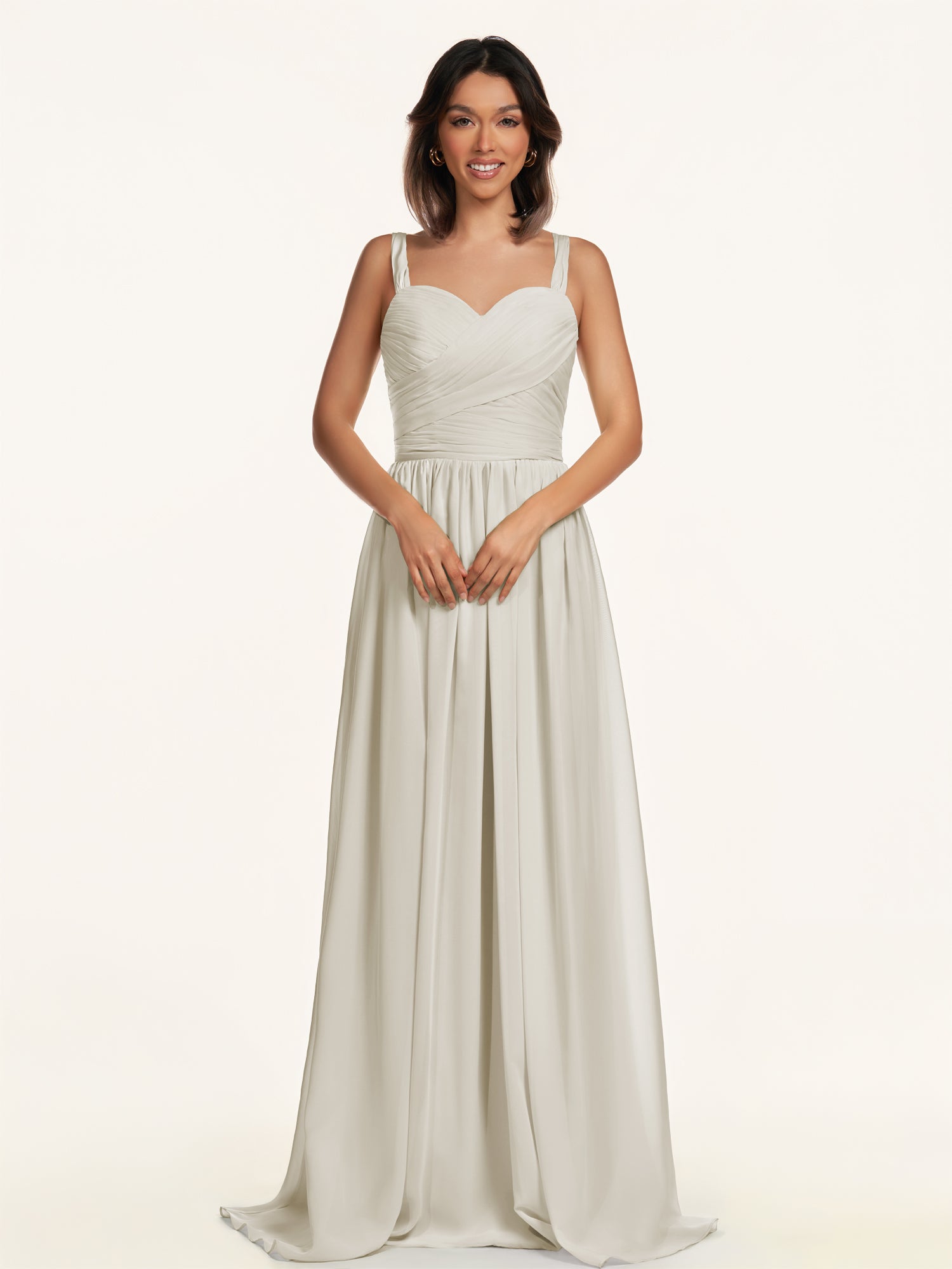 KissDress-Lia Dove Gray A Line Chiffon Off the Shoulder Long Bridesmaid Dress with Pleats