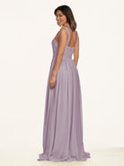 KissDress-Lia Dusk A Line Chiffon Off the Shoulder Long Bridesmaid Dress with Pleats