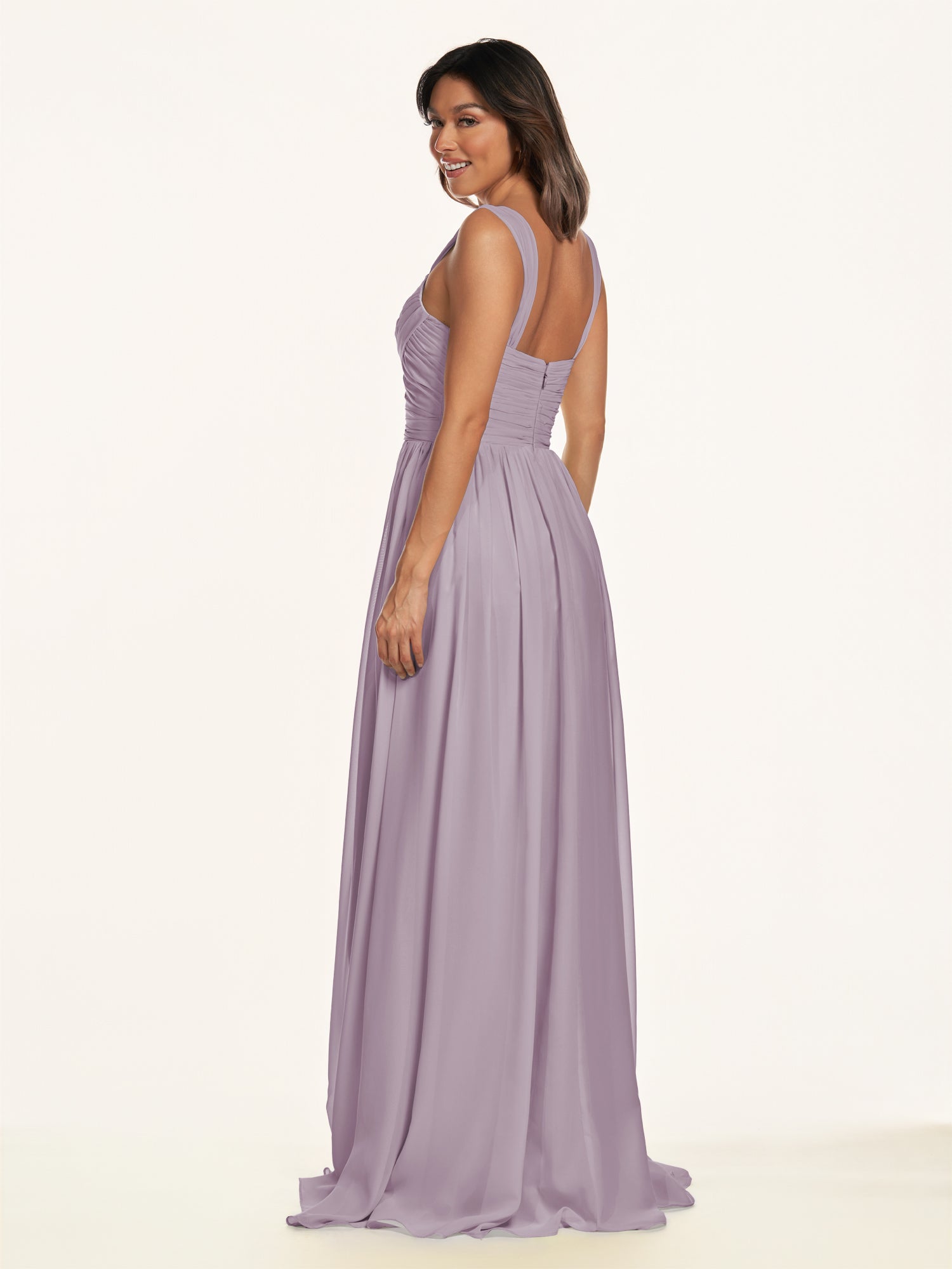KissDress-Lia Dusk A Line Chiffon Off the Shoulder Long Bridesmaid Dress with Pleats
