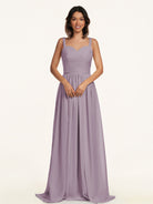 KissDress-Lia Dusk A Line Chiffon Off the Shoulder Long Bridesmaid Dress with Pleats
