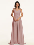 KissDress-Lia Dusty Rose A Line Chiffon Off the Shoulder Long Bridesmaid Dress with Pleats