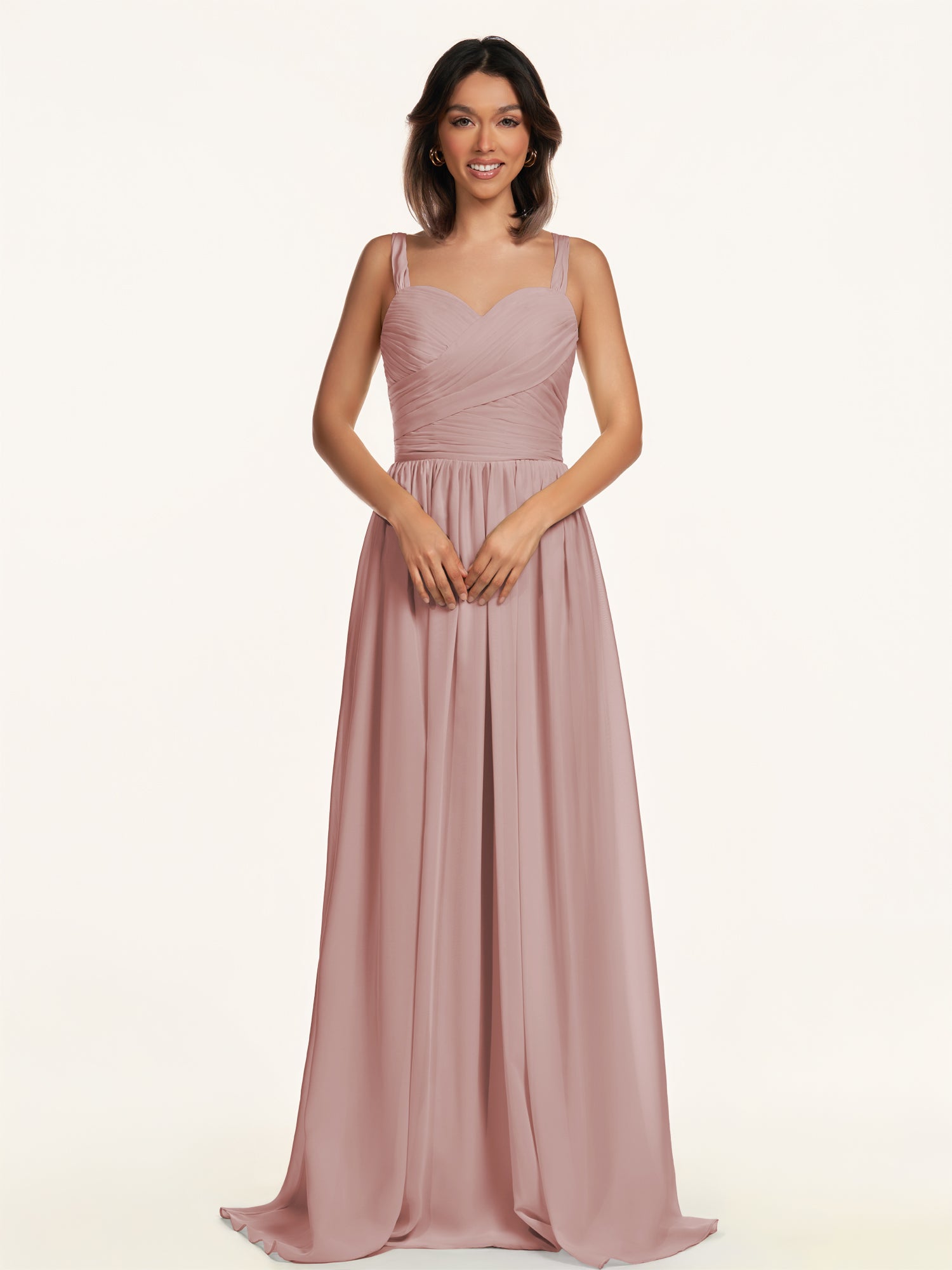 KissDress-Lia Dusty Rose A Line Chiffon Off the Shoulder Long Bridesmaid Dress with Pleats
