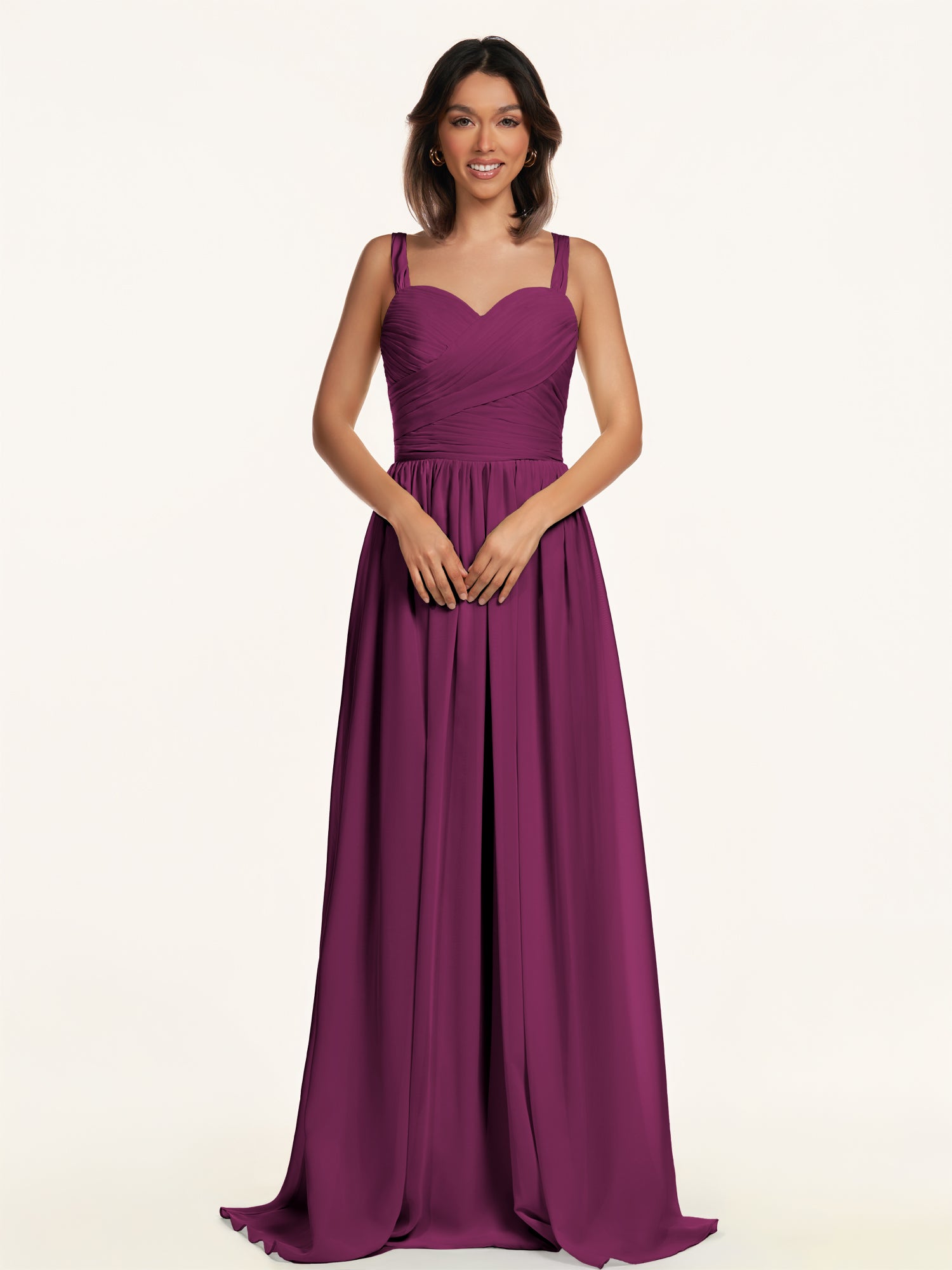 KissDress-Lia Fig A Line Chiffon Off the Shoulder Long Bridesmaid Dress with Pleats