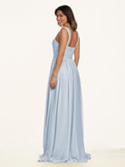 KissDress-Lia Ice A Line Chiffon Off the Shoulder Long Bridesmaid Dress with Pleats