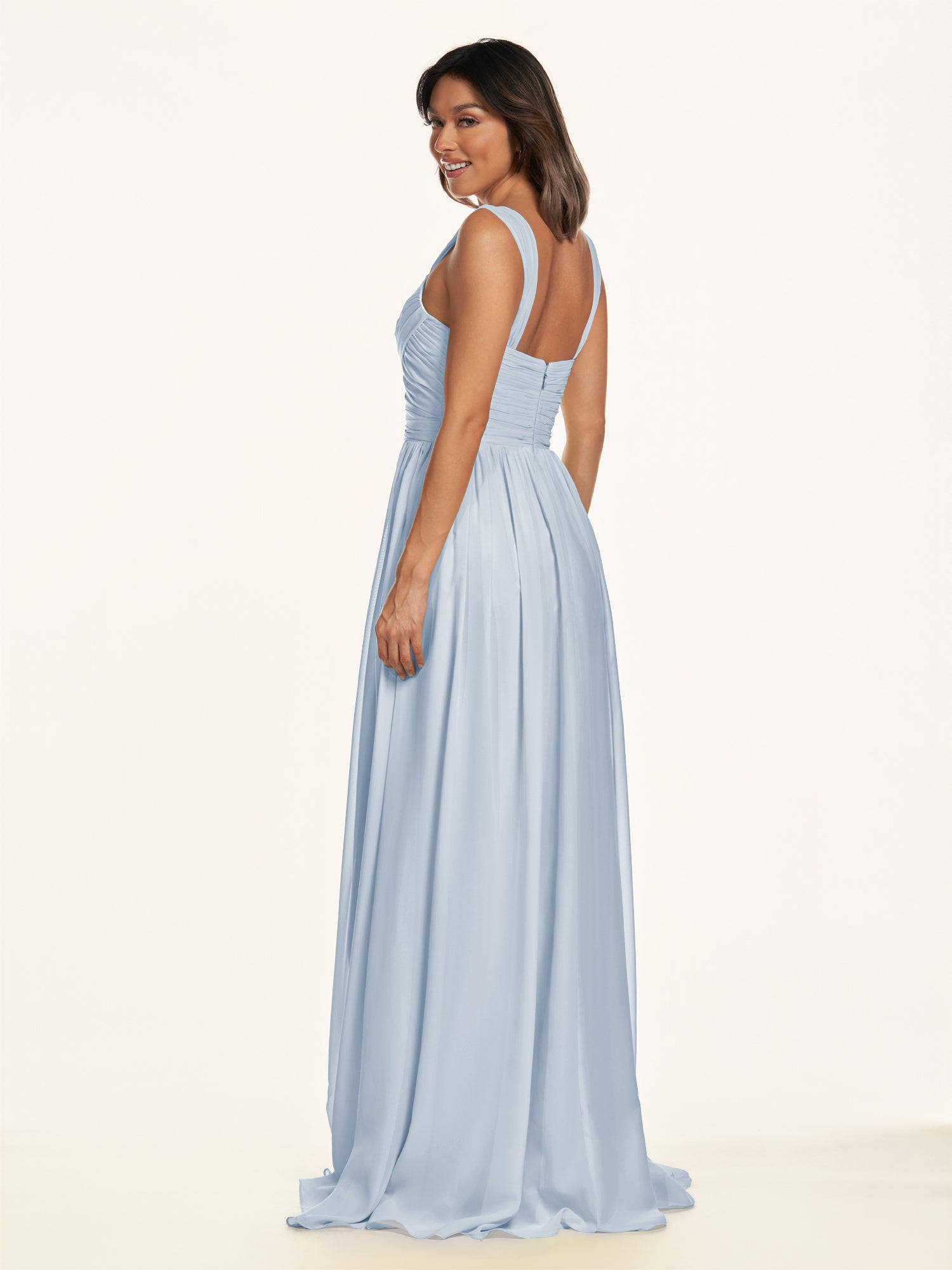 KissDress-Lia Ice A Line Chiffon Off the Shoulder Long Bridesmaid Dress with Pleats