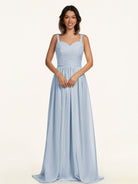 KissDress-Lia Ice A Line Chiffon Off the Shoulder Long Bridesmaid Dress with Pleats