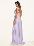 KissDress-Lia Lavender A Line Chiffon Off the Shoulder Long Bridesmaid Dress with Pleats