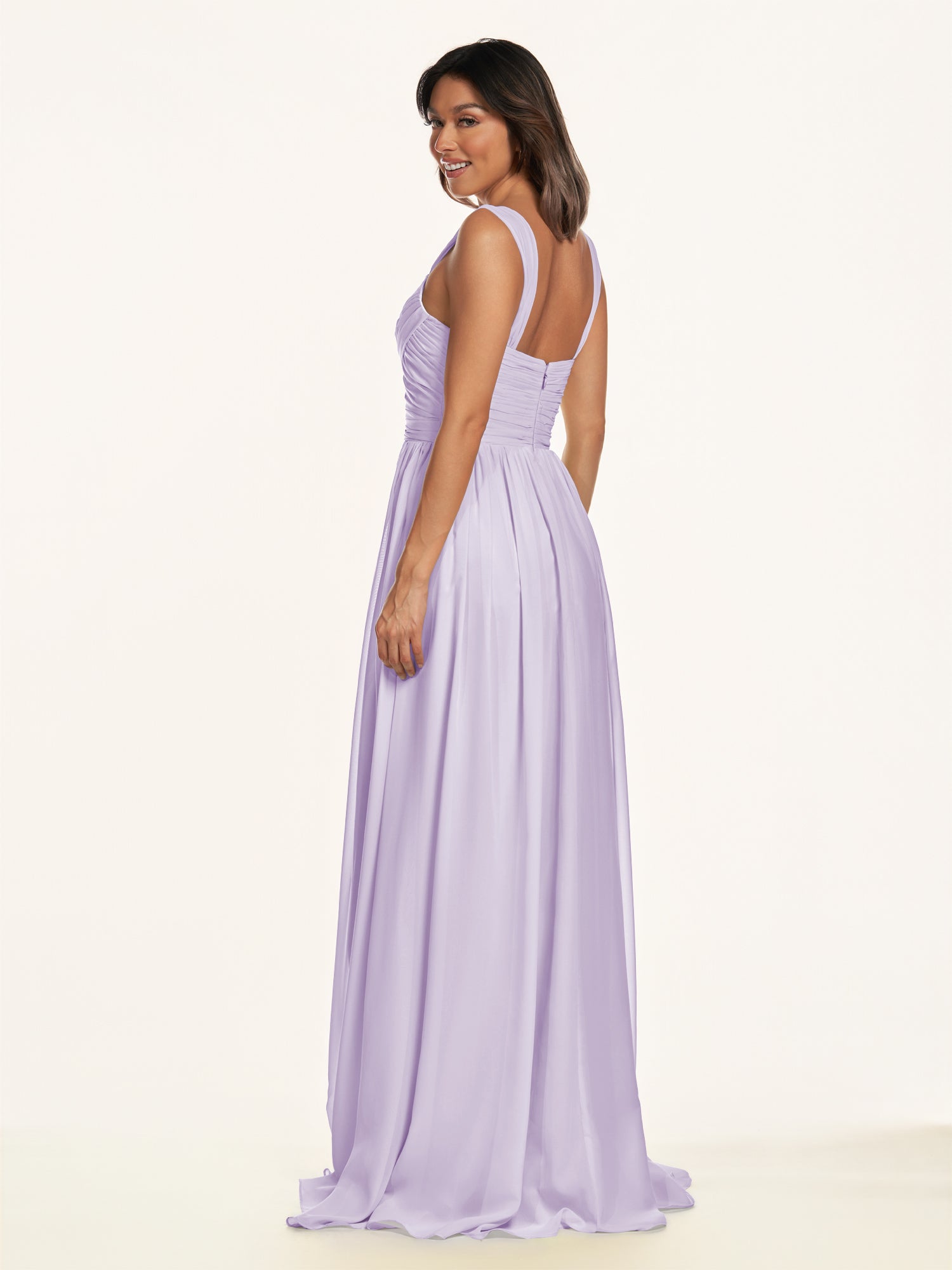 KissDress-Lia Lavender A Line Chiffon Off the Shoulder Long Bridesmaid Dress with Pleats