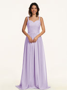 KissDress-Lia Lavender A Line Chiffon Off the Shoulder Long Bridesmaid Dress with Pleats