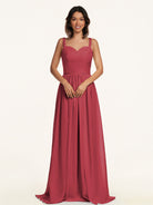 KissDress-Lia Merlot A Line Chiffon Off the Shoulder Long Bridesmaid Dress with Pleats