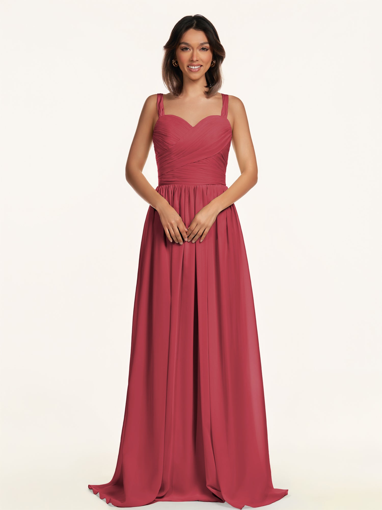 KissDress-Lia Merlot A Line Chiffon Off the Shoulder Long Bridesmaid Dress with Pleats