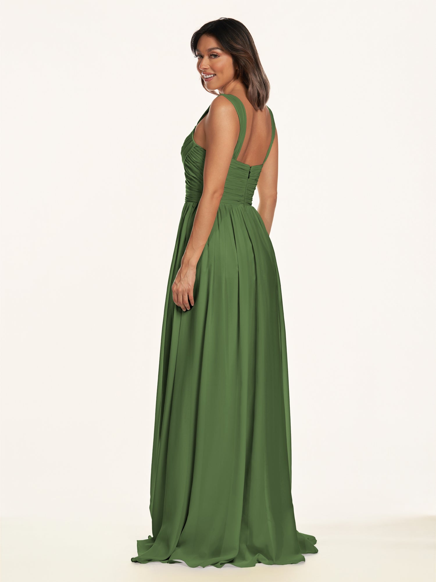 KissDress-Lia Moss A Line Chiffon Off the Shoulder Long Bridesmaid Dress with Pleats
