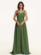 KissDress-Lia Moss A Line Chiffon Off the Shoulder Long Bridesmaid Dress with Pleats