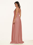 KissDress-Lia Mulberry A Line Chiffon Off the Shoulder Long Bridesmaid Dress with Pleats