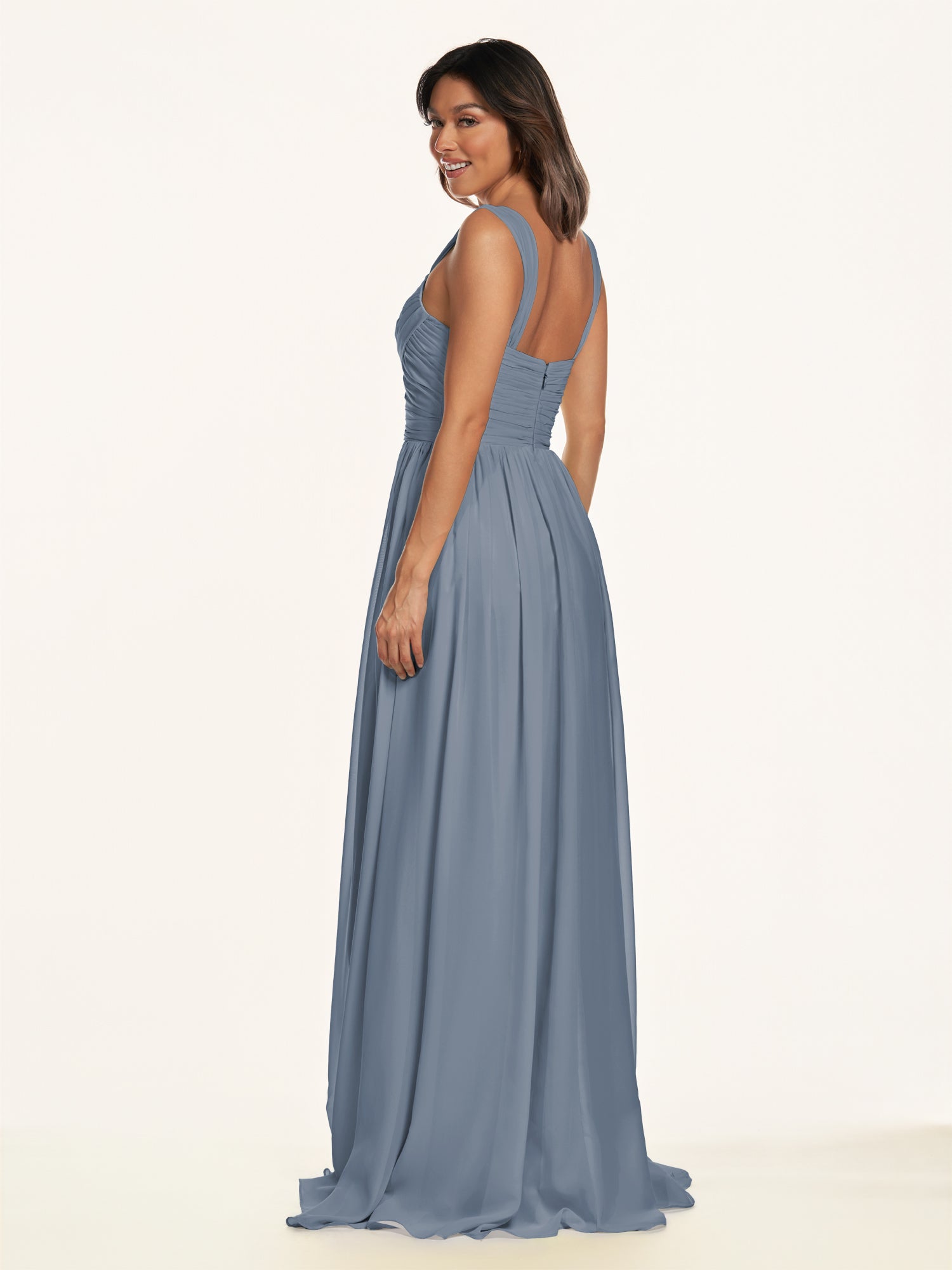 KissDress-Lia Neptune A Line Chiffon Off the Shoulder Long Bridesmaid Dress with Pleats