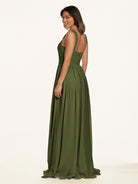 KissDress-Lia Olive A Line Chiffon Off the Shoulder Long Bridesmaid Dress with Pleats