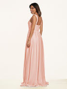 KissDress-Lia Rose Petal A Line Chiffon Off the Shoulder Long Bridesmaid Dress with Pleats