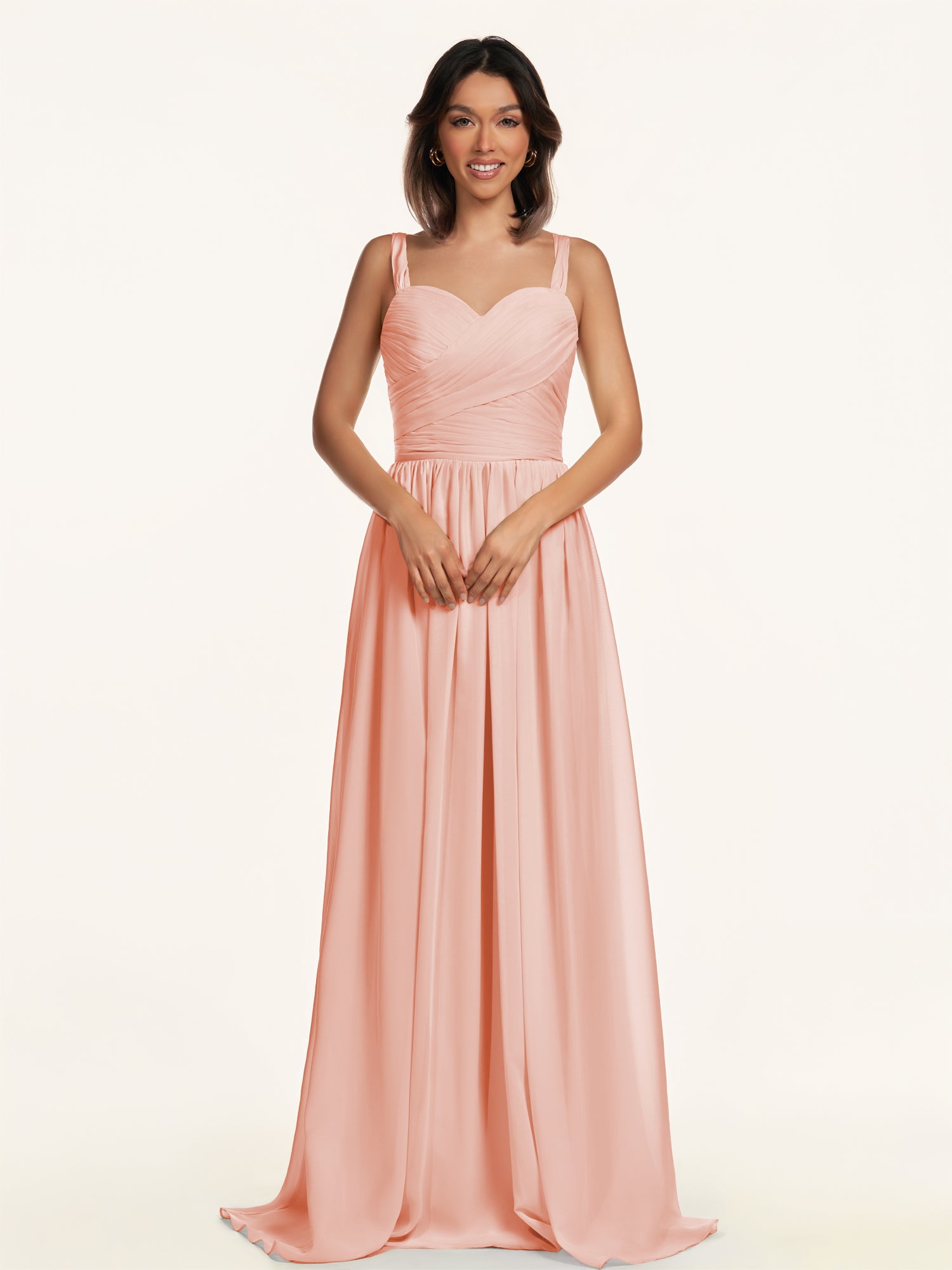 KissDress-Lia Rose Petal A Line Chiffon Off the Shoulder Long Bridesmaid Dress with Pleats