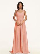 KissDress-Lia Rosette A Line Chiffon Off the Shoulder Long Bridesmaid Dress with Pleats
