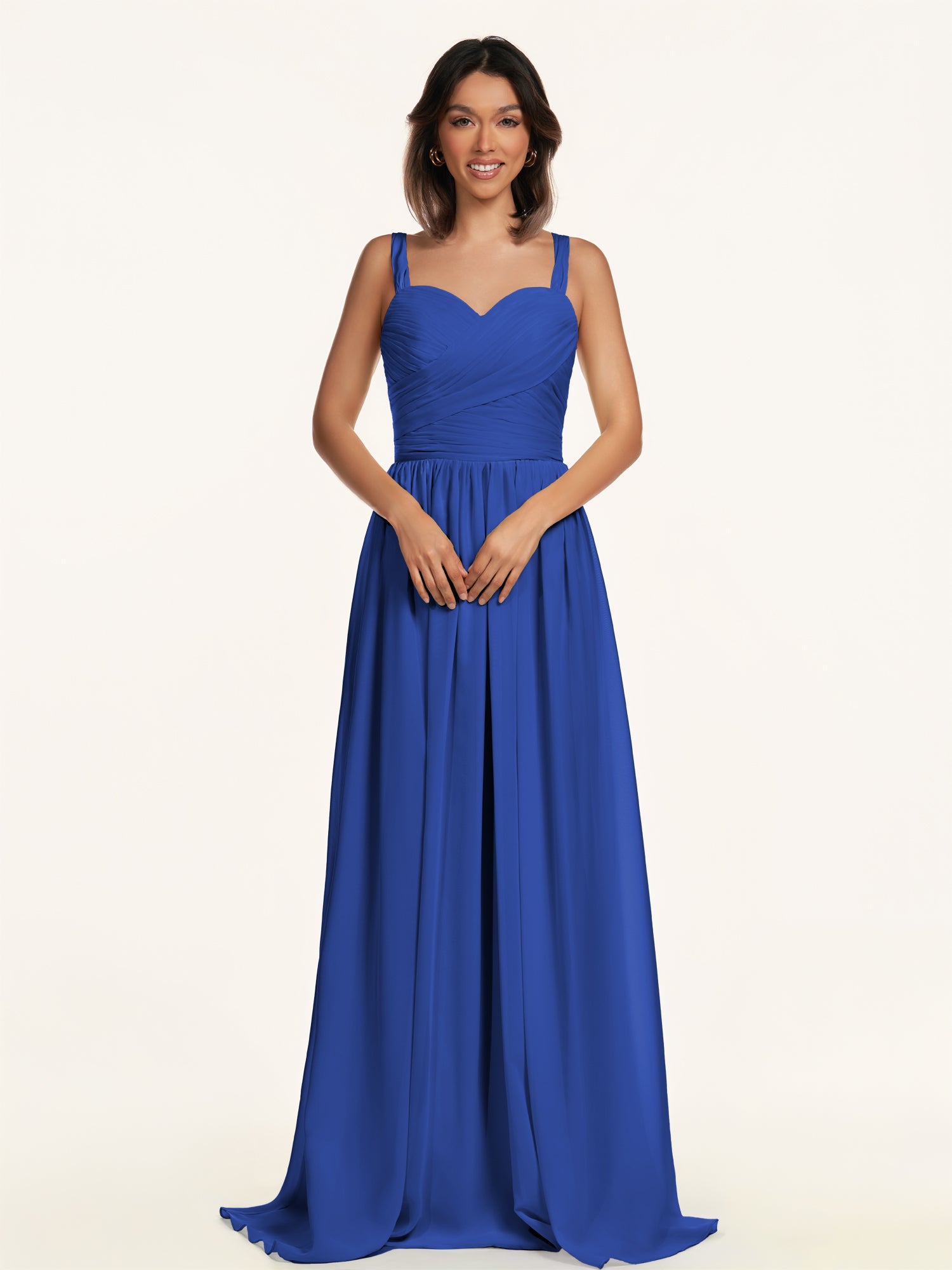 KissDress-Lia Royal Blue A Line Chiffon Off the Shoulder Long Bridesmaid Dress with Pleats