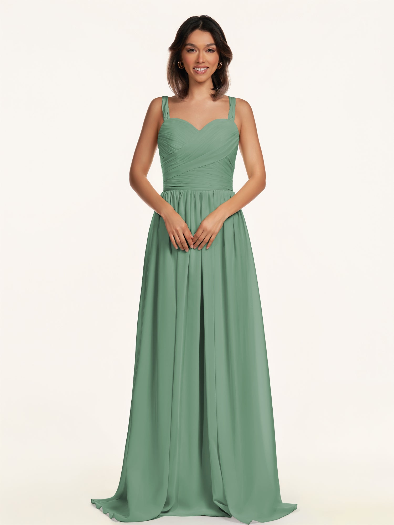 KissDress-Lia Sea Glass A Line Chiffon Off the Shoulder Long Bridesmaid Dress with Pleats