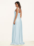 KissDress-Lia Sky Blue A Line Chiffon Off the Shoulder Long Bridesmaid Dress with Pleats