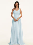 KissDress-Lia Sky Blue A Line Chiffon Off the Shoulder Long Bridesmaid Dress with Pleats