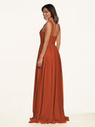 KissDress-Lia Spice A Line Chiffon Off the Shoulder Long Bridesmaid Dress with Pleats