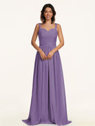 KissDress-Lia Tahiti A Line Chiffon Off the Shoulder Long Bridesmaid Dress with Pleats