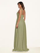 KissDress-Lia Thyme A Line Chiffon Off the Shoulder Long Bridesmaid Dress with Pleats