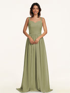 KissDress-Lia Thyme A Line Chiffon Off the Shoulder Long Bridesmaid Dress with Pleats