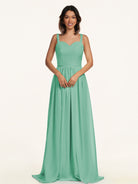 KissDress-Lia Turquoise A Line Chiffon Off the Shoulder Long Bridesmaid Dress with Pleats