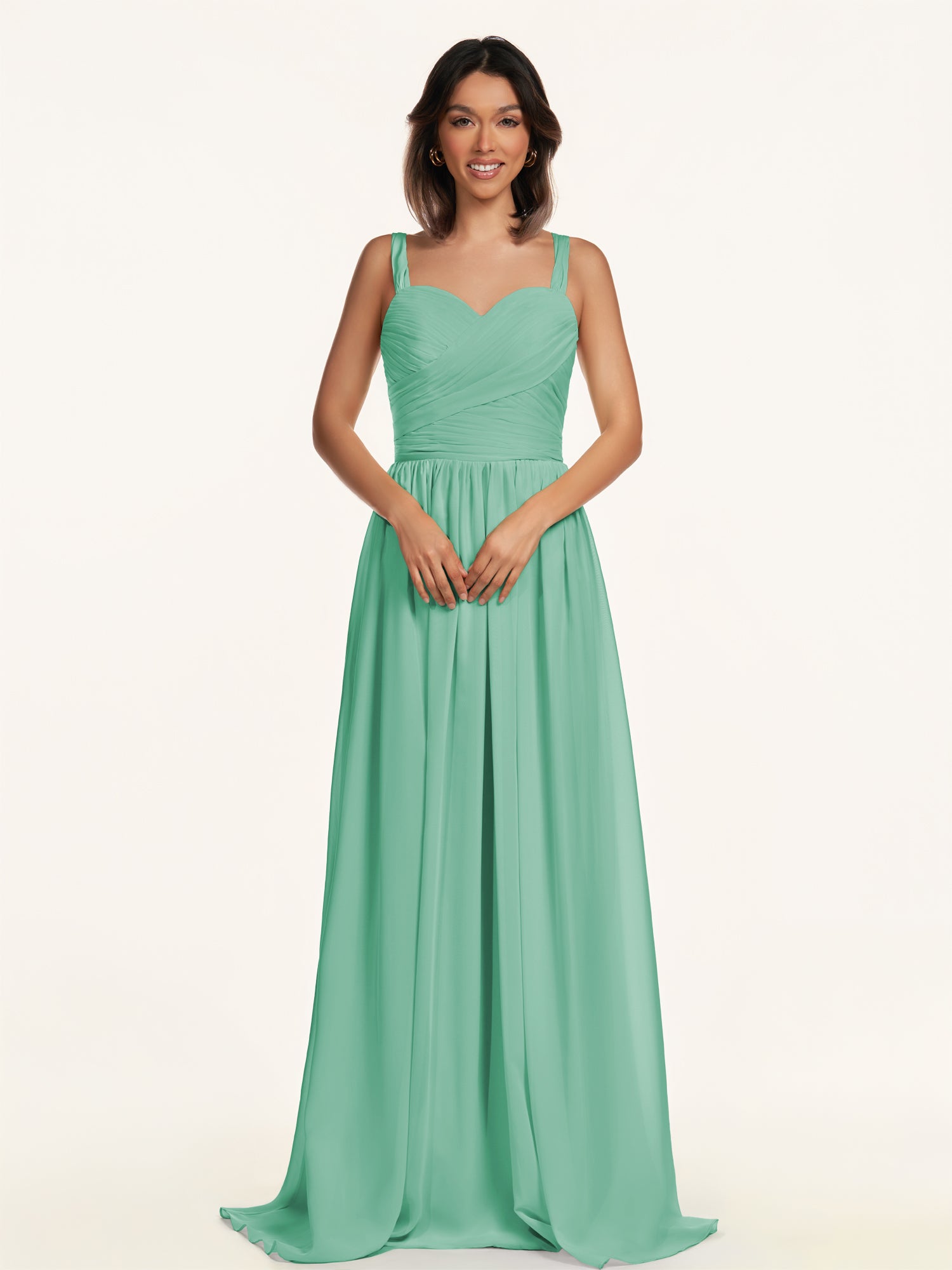 KissDress-Lia Turquoise A Line Chiffon Off the Shoulder Long Bridesmaid Dress with Pleats