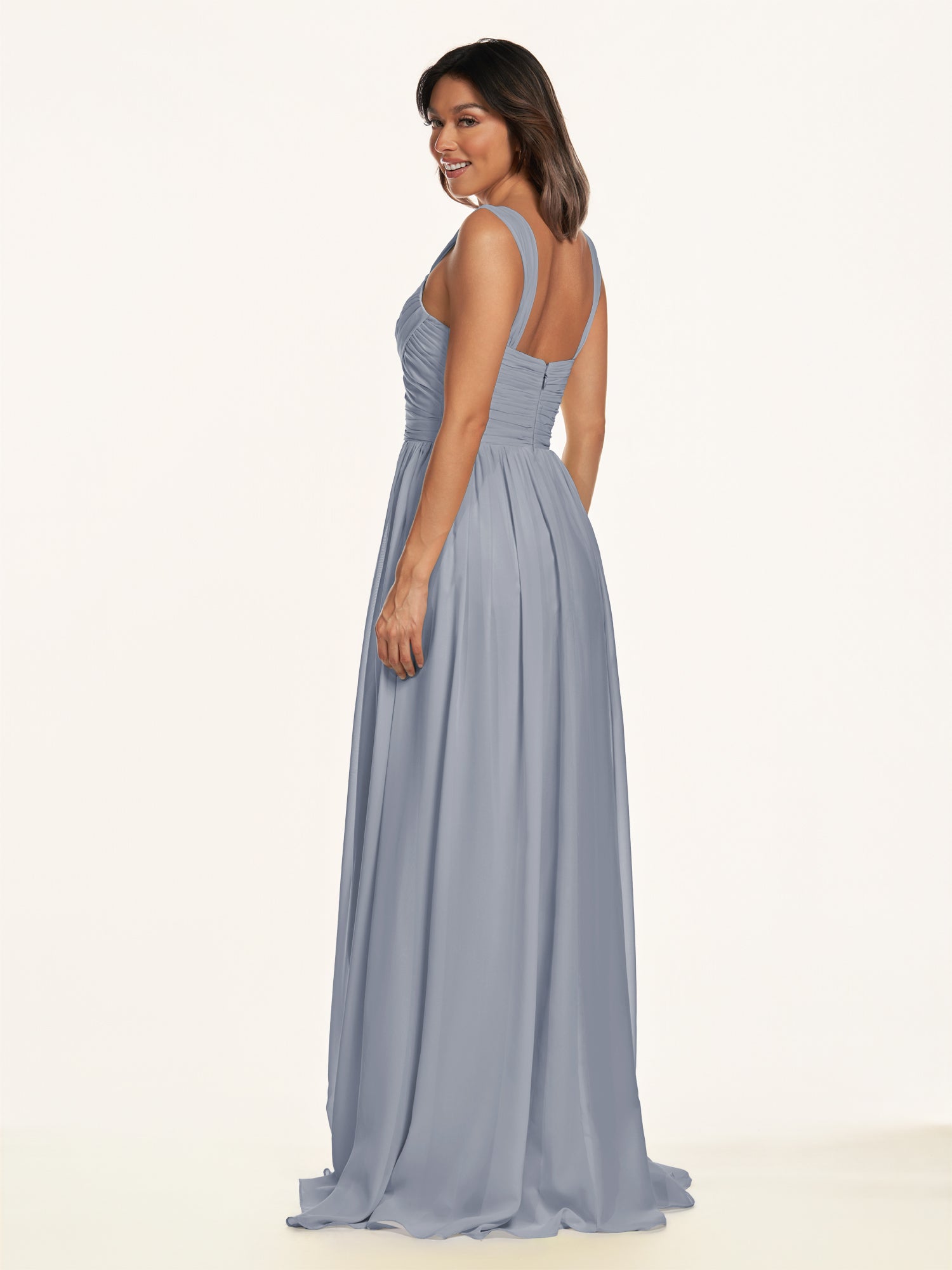 KissDress-Lia Twilight A Line Chiffon Off the Shoulder Long Bridesmaid Dress with Pleats