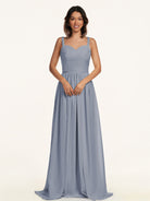 KissDress-Lia Twilight A Line Chiffon Off the Shoulder Long Bridesmaid Dress with Pleats