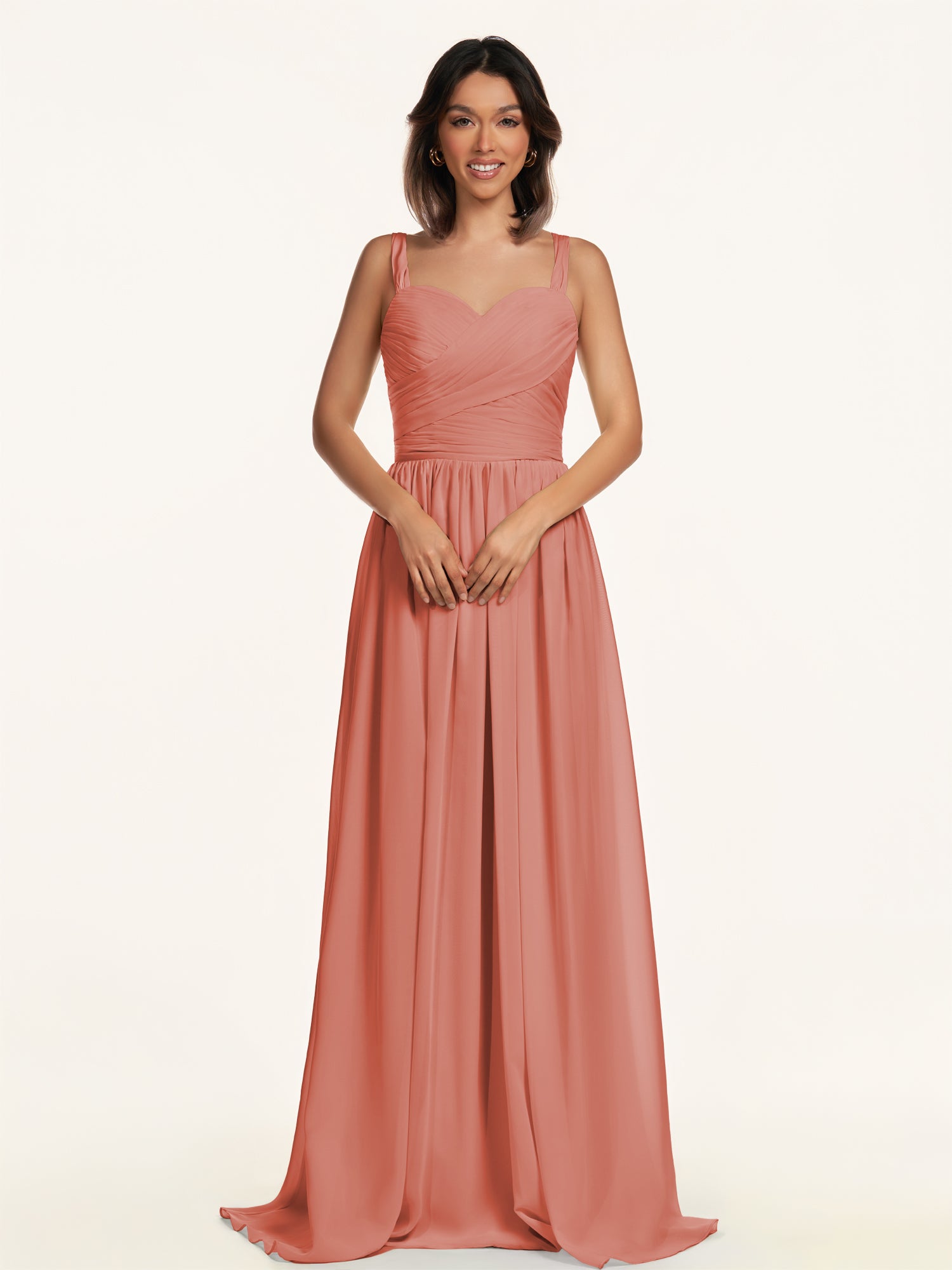 KissDress-Lia Wild Rose A Line Chiffon Off the Shoulder Long Bridesmaid Dress with Pleats
