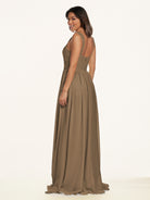 KissDress-Lia Willow Green A Line Chiffon Off the Shoulder Long Bridesmaid Dress with Pleats