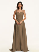 KissDress-Lia Willow Green A Line Chiffon Off the Shoulder Long Bridesmaid Dress with Pleats