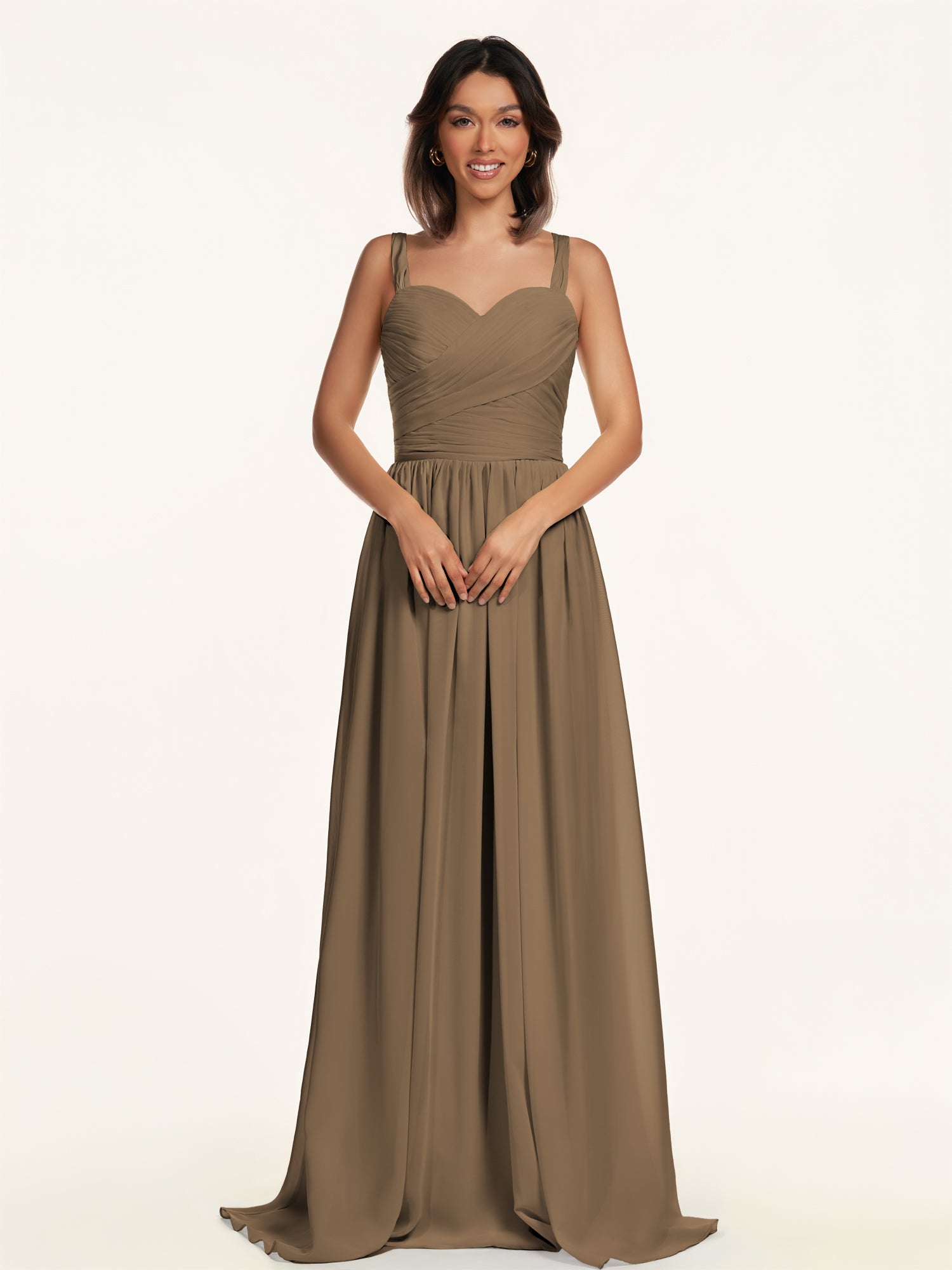 KissDress-Lia Willow Green A Line Chiffon Off the Shoulder Long Bridesmaid Dress with Pleats