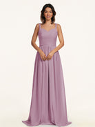 KissDress-Lia Wisteria A Line Chiffon Off the Shoulder Long Bridesmaid Dress with Pleats