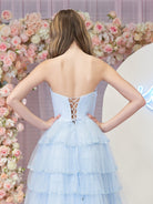 Braelyn | Light Blue Strapless Layered Tulle Prom Dress with Sequins - KissProm