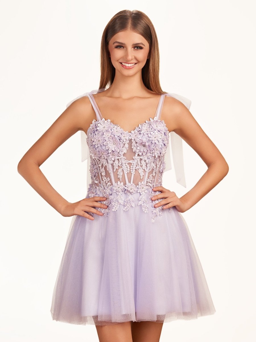 Sierra | Lavender Floral Appliques Sweetheart A-Line Short Homecoming KissDress Sierra | Lavender Floral Appliques Sweetheart A-Line Short Homecoming KissDress