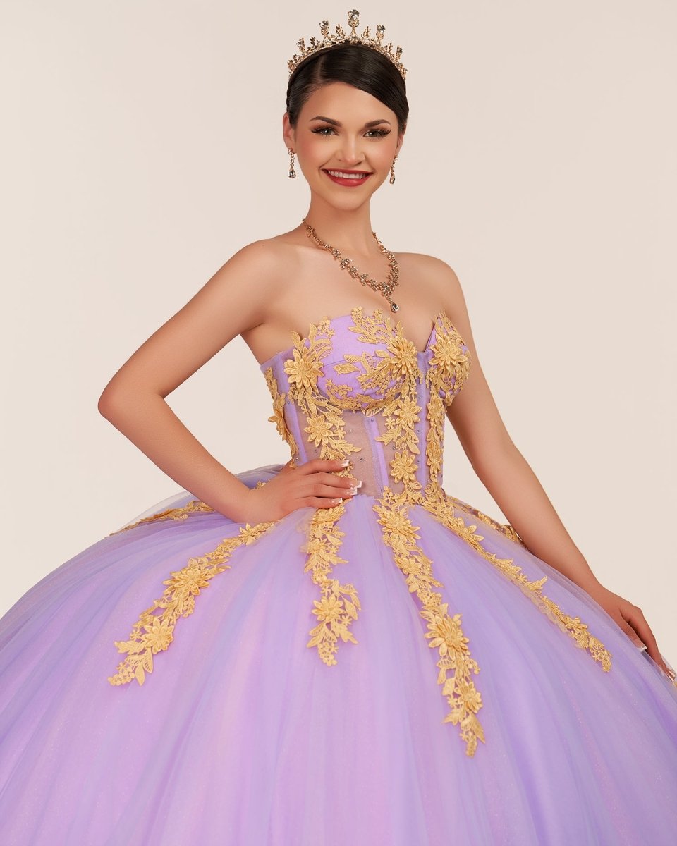 Lilac Sweetheart Sleeveless Quinceanera Dresses with Appliques - KissProm